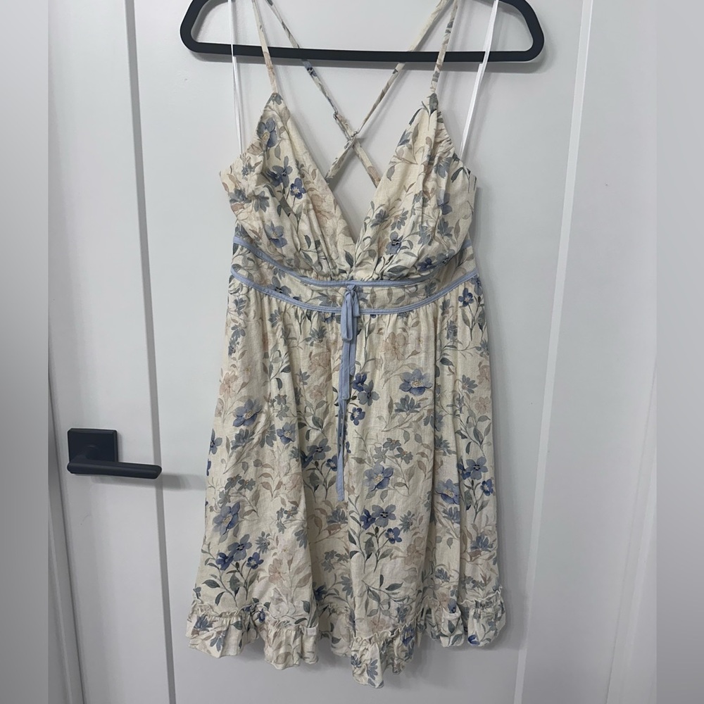 NWT JONDIE Floral Cream and Blue Women's Dress